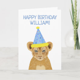 Cute Lion Cub Illustratie Happy Birthday Kaart