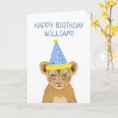 Cute Lion Cub Illustratie Happy Birthday Kaart (Gele Bloem)