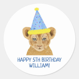 Cute Lion Cub Illustratie Happy Birthday Ronde Sticker