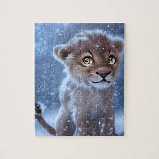 Cute Lion Cub in de sneeuw Legpuzzel (Verticaal)