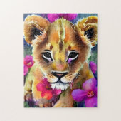 Cute Lion Cub Omringd door Flowers Legpuzzel (Verticaal)