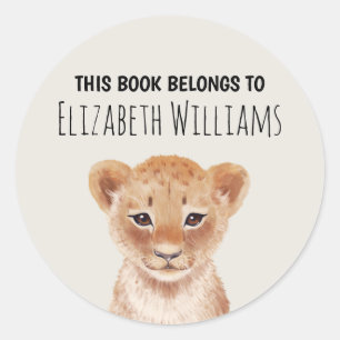 Cute Lion Cub Persoonlijke naamschool Ronde Sticker