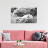 Cute Lion Cub Resting with Father Canvas Afdruk (Insitu (Woonkamer))