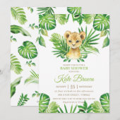 Cute Lion Cub Tropical Greenery Boy Baby shower Kaart (Voorkant / Achterkant)