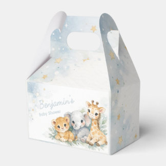 Cute Lion Elephant Giraffe Blue Kid's Pastel Bedankdoosjes