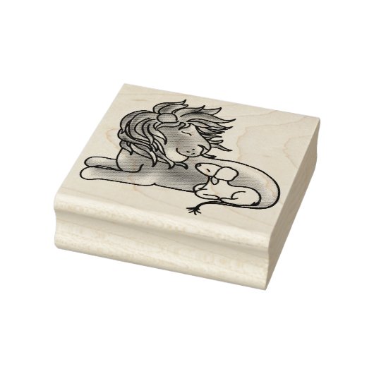 Cute Lion en Lamb | Kunststempel hout Rubberstempel (Stempel)