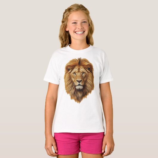 Cute Lion Face Kids Short Sleeve T-Shirt – Fun Tee (Voorkant volledig)