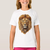 Cute Lion Face Kids Short Sleeve T-Shirt – Fun Tee (Voorkant)