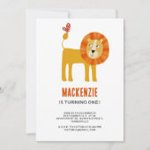 Cute Lion First Birthday Party Invitation Kaart (Voorkant)