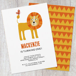 Cute Lion First Birthday Party Invitation Kaart