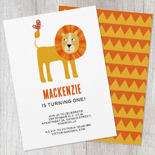 Cute Lion First Birthday Party Invitation Kaart