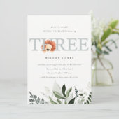 Cute Lion Foliage 3rd Derde verjaardag Uitnodiging (Staand voorkant)