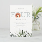 Cute Lion Foliage 4e Vierde verjaardag Uitnodiging (Staand voorkant)