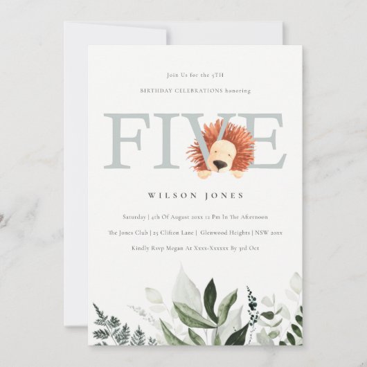 Cute Lion Foliage 5e vijfde verjaardag van de uitn Bedankkaart (Voorkant)