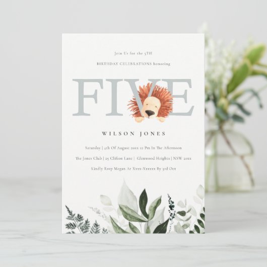 Cute Lion Foliage 5e vijfde verjaardag van de uitn Bedankkaart (Staand voorkant)