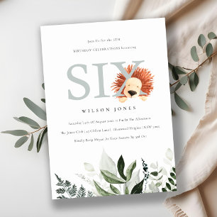 Cute Lion Foliage 6e verjaardag van de Uitnodiging