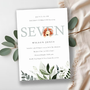 Cute Lion Foliage 7th Seven Birthday Party Invite Bedankkaart