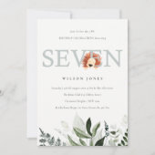 Cute Lion Foliage 7th Seven Birthday Party Invite Bedankkaart (Voorkant)