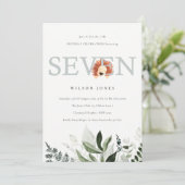 Cute Lion Foliage 7th Seven Birthday Party Invite Bedankkaart (Staand voorkant)