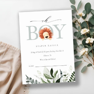 Cute Lion Foliage Oh Boy Diaper Raffle Baby shower Informatiekaartje