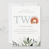Cute Lion Foliage Second Birthday Party Invite Bedankkaart (Voorkant)