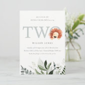 Cute Lion Foliage Second Birthday Party Invite Bedankkaart (Staand voorkant)