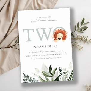 Cute Lion Foliage Second Birthday Party Invite Bedankkaart