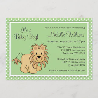 Cute Lion Green Polka Dots Baby shower Kaart