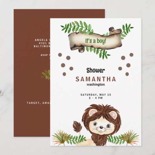 Cute Lion Het is een Baby shower. Kaart (Voorkant / Achterkant)