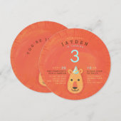 Cute Lion Illustrated Kind Party Invitation Kaart (Voorkant / Achterkant)