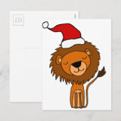 Cute Lion in Santa Hat-kerstCartoon Feestdagenkaart (Voorkant / Achterkant)