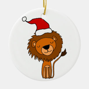 Cute Lion in Santa Hat-kerstCartoon Keramisch Ornament