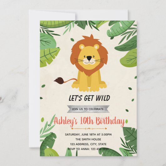 Cute lion jarig party-uitnodiging kaart (Voorkant)