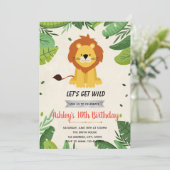 Cute lion jarig party-uitnodiging kaart (Staand voorkant)