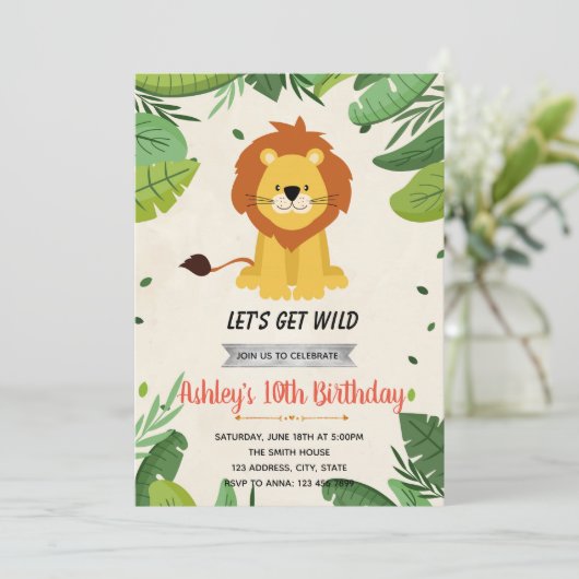 Cute lion jarig party-uitnodiging kaart (Staand voorkant)