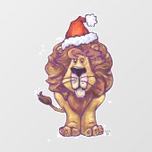 Cute Lion Kerstmis Cling Raamsticker (Vel)