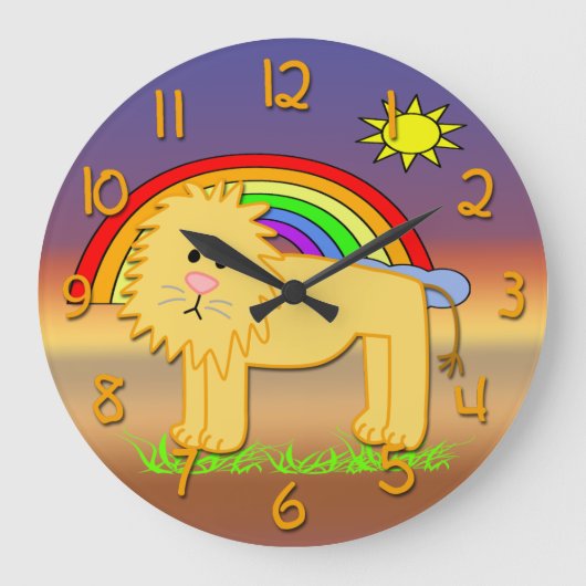 Cute Lion Kind Round Wall Clock Grote Klok (Voorkant)