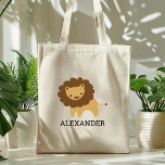 Cute Lion Kinderen Personalized Tote Bag<br><div class="desc">Deze canvas tas van kinderen voor dierenvrienden bevat een schattige afbeelding van een leeuw. Pas het aan met de naam van uw kind in zwarte letters. Maakt een geweldige boekzak voor jongens of meisjes!</div>