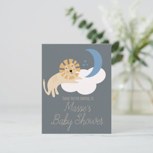 Cute Lion Moon Cloud Baby shower Hartelijk dank RSVP Kaartje (Staand voorkant)