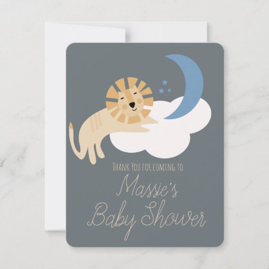 Cute Lion Moon Cloud Baby shower Hartelijk dank RSVP Kaartje (Voorkant)