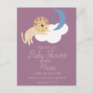 Cute Lion Moon Cloud Baby shower Invitation Postca Briefkaart