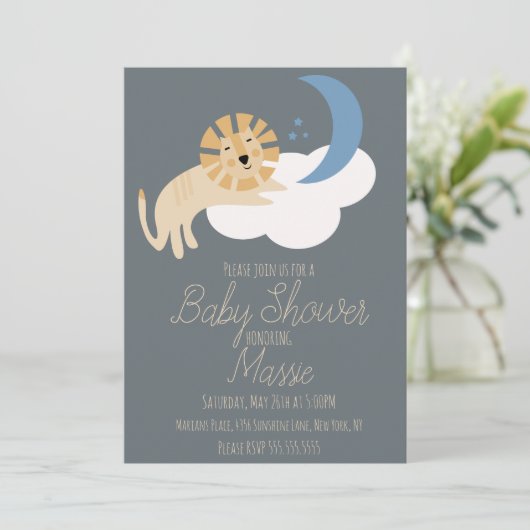 Cute Lion Moon Cloud Baby shower Kaart (Staand voorkant)
