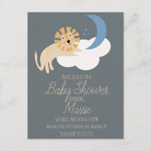 Cute Lion Moon Cloud Baby shower Uitnodiging