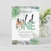 Cute Lion Oerwoud First Birthday Invitation Kaart (Staand voorkant)