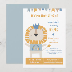 Cute Lion One Year Boy Birthday Party Invitation Kaart