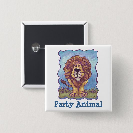 Cute Lion Party Animal Vierkante Button 5,1 Cm (Voorkant /achterkant)
