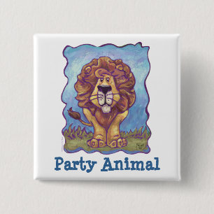 Cute Lion Party Animal Vierkante Button 5,1 Cm