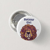 Cute Lion Party Center Birthday Girl Ronde Button 3,2 Cm (Voorkant /achterkant)