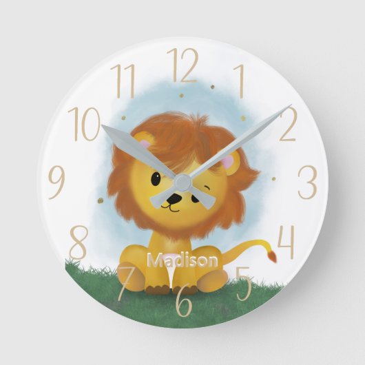Cute Lion Personalized Gender Neutral  Ronde Klok (Voorkant)