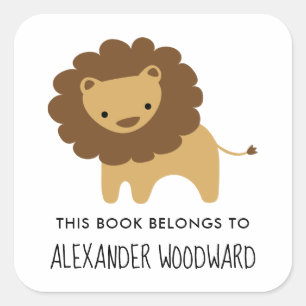 Cute Lion Personalized Kinder Bookplate Vierkante Sticker